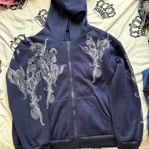 Navy Hoodie with Silver Embroidery